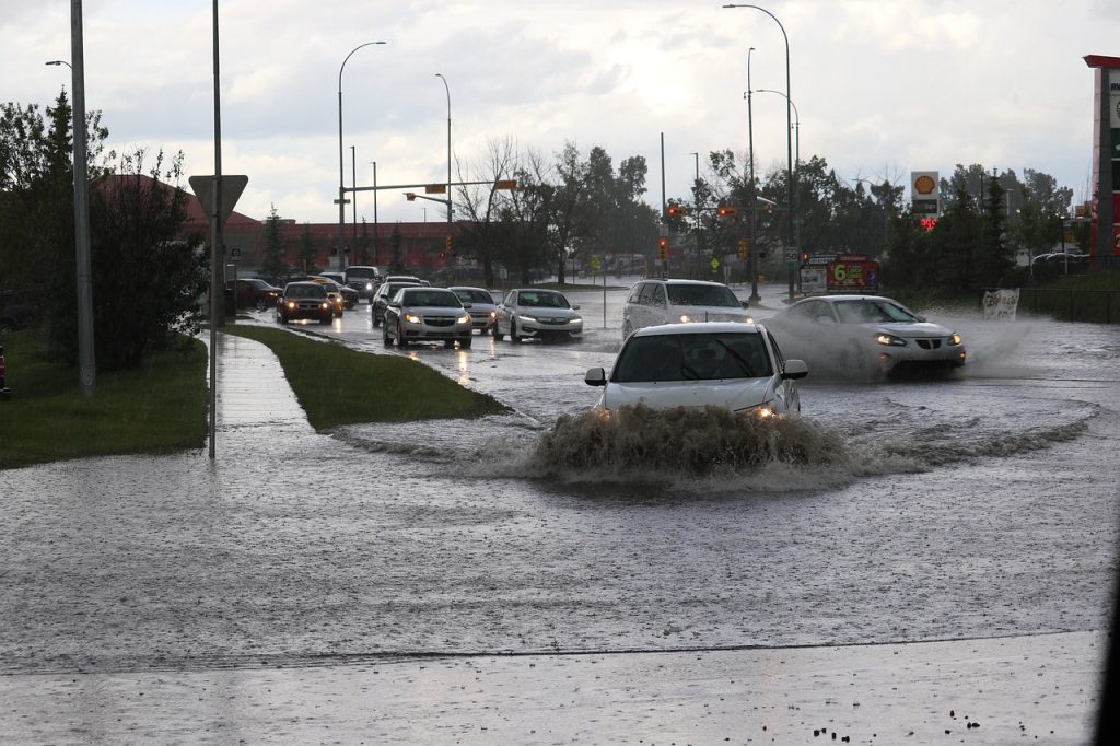 Cars in flooded water on the roads