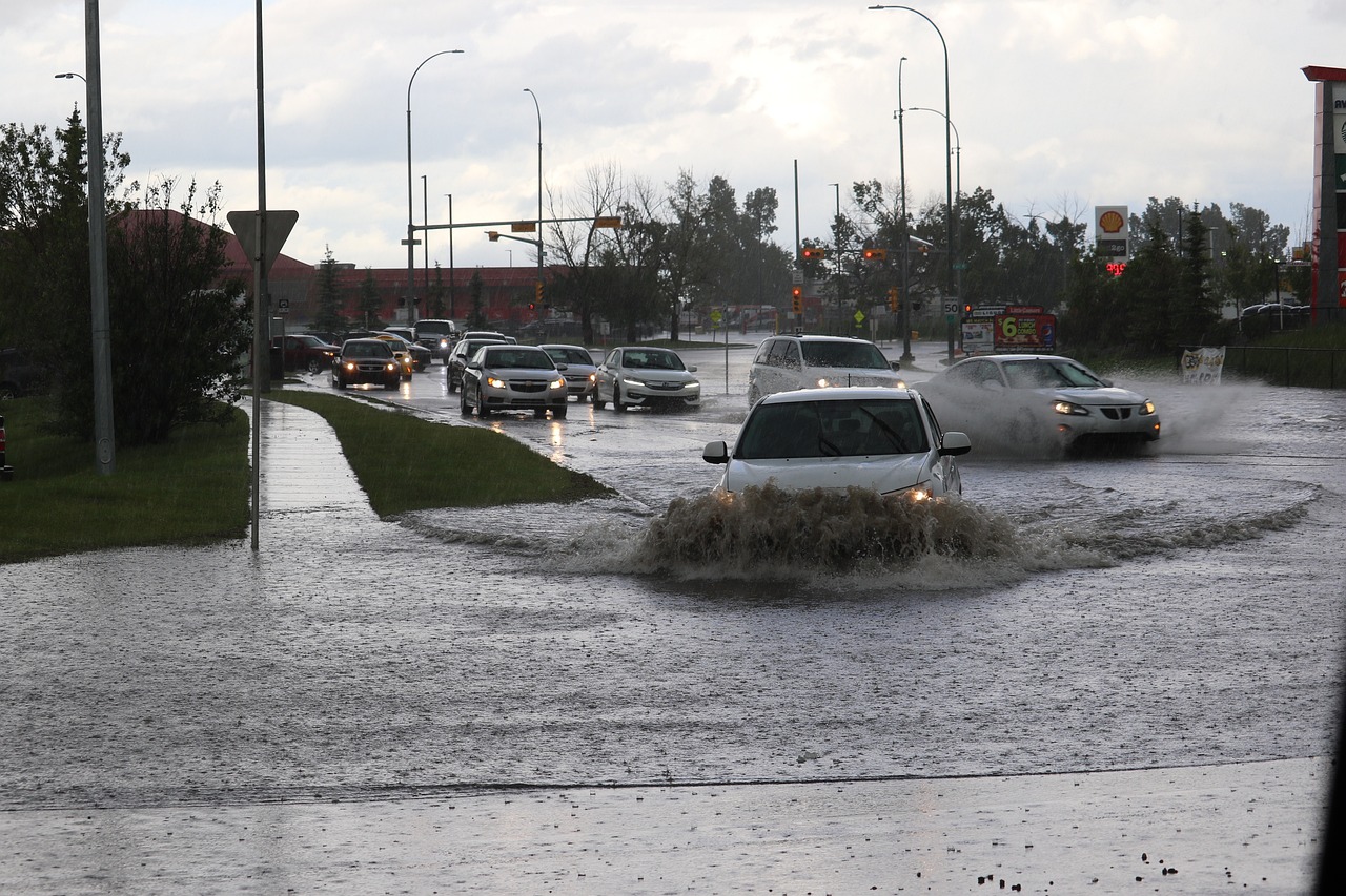 Cars in flooded water on the roads